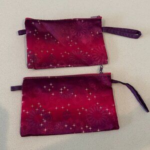 2 Mauve Pink Satin Travel Cosmetic Pouch